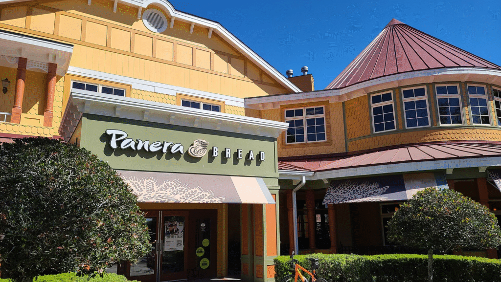 The front entrance of the Panera location in The Villages Florida.