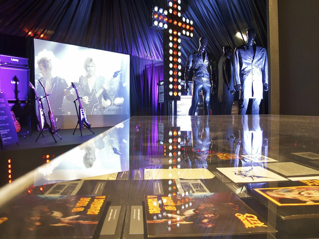 Osbourne's Diary of a Madman LP (bottom) on display at the Home of Metal Exhibition at the Birmingham Museum and Art Gallery in Birmingham, his hometown