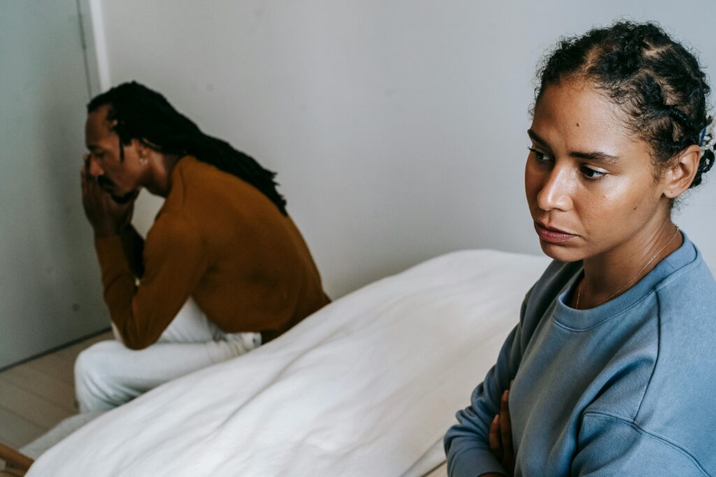 sad couple having diasgreement