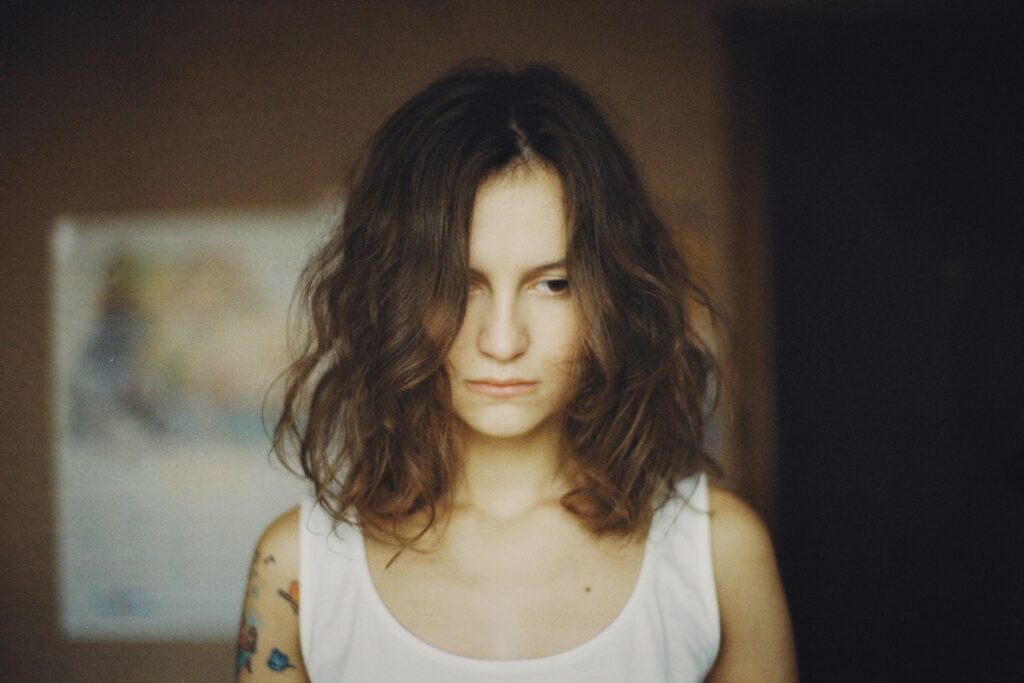 woman with messy hair