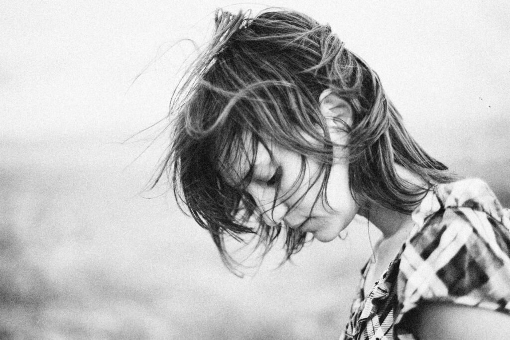 black and white image of woman