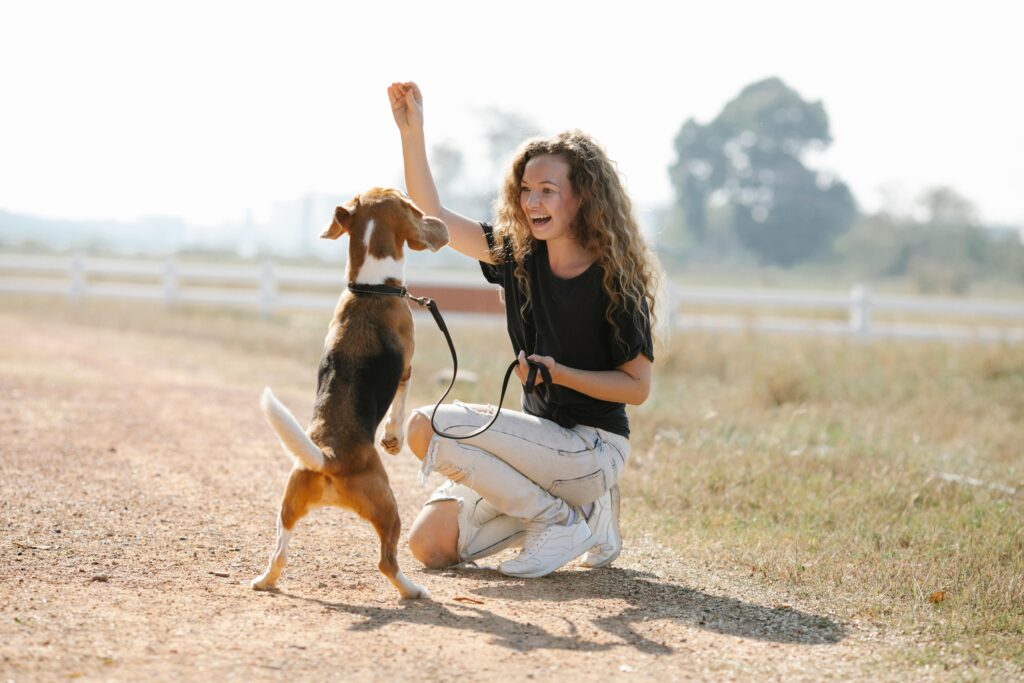 woman training her dog