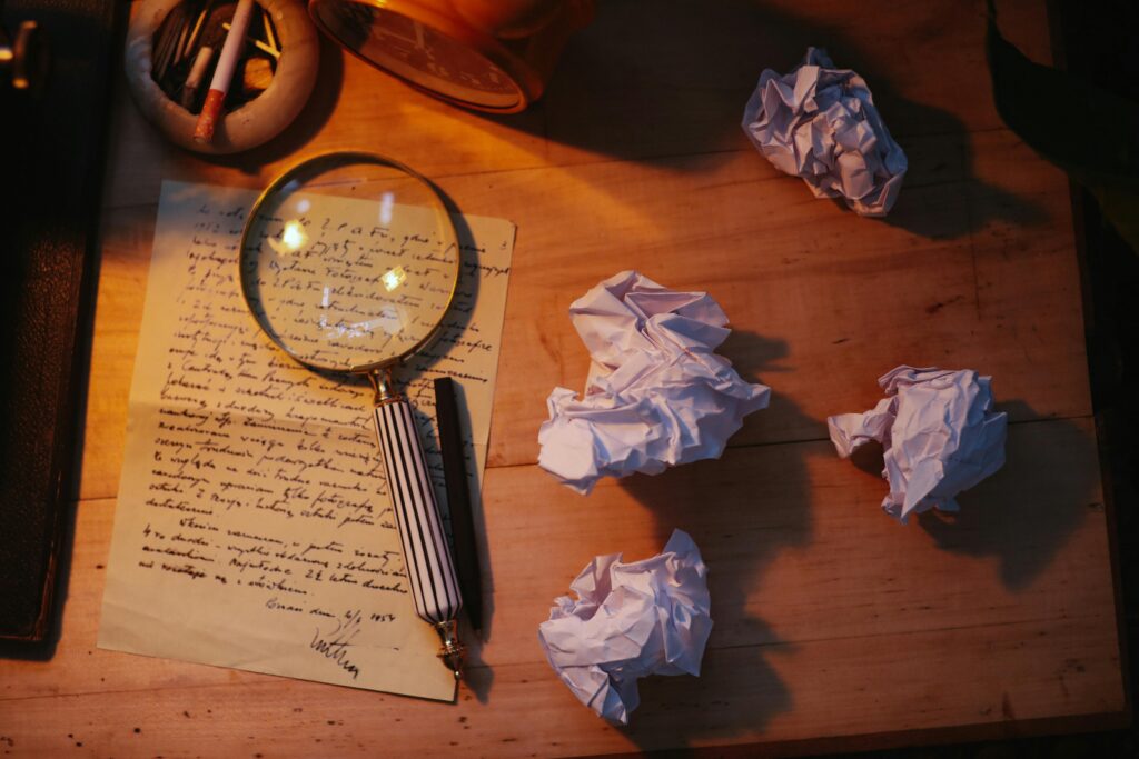hand written letter on desk