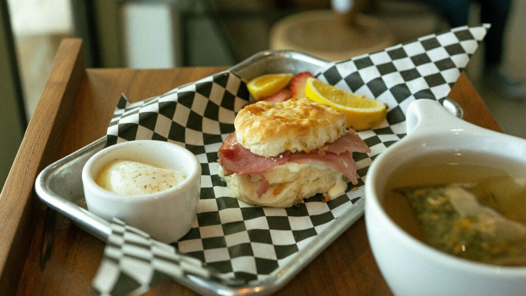 egg muffin and tea