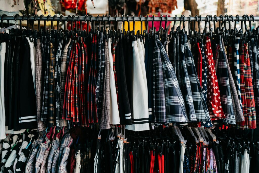 skirts on a clothing rail