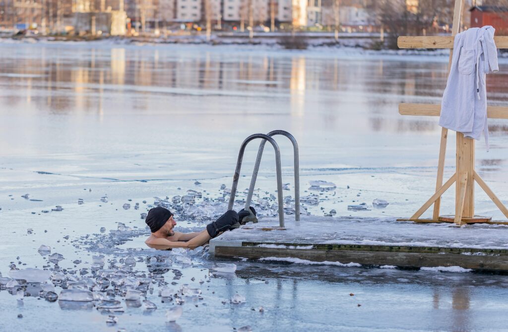 man in iced river