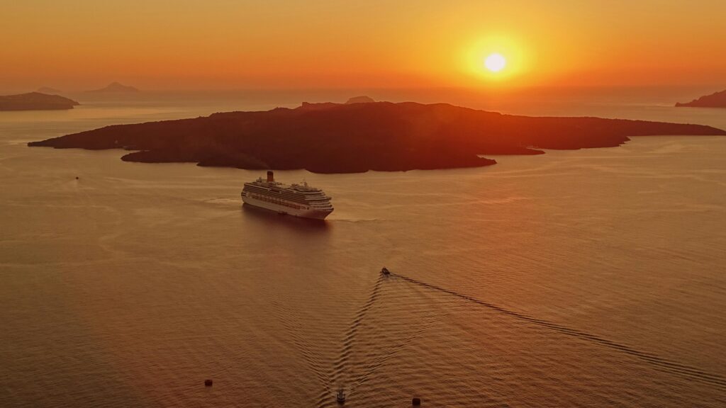 cruise ship at sunset