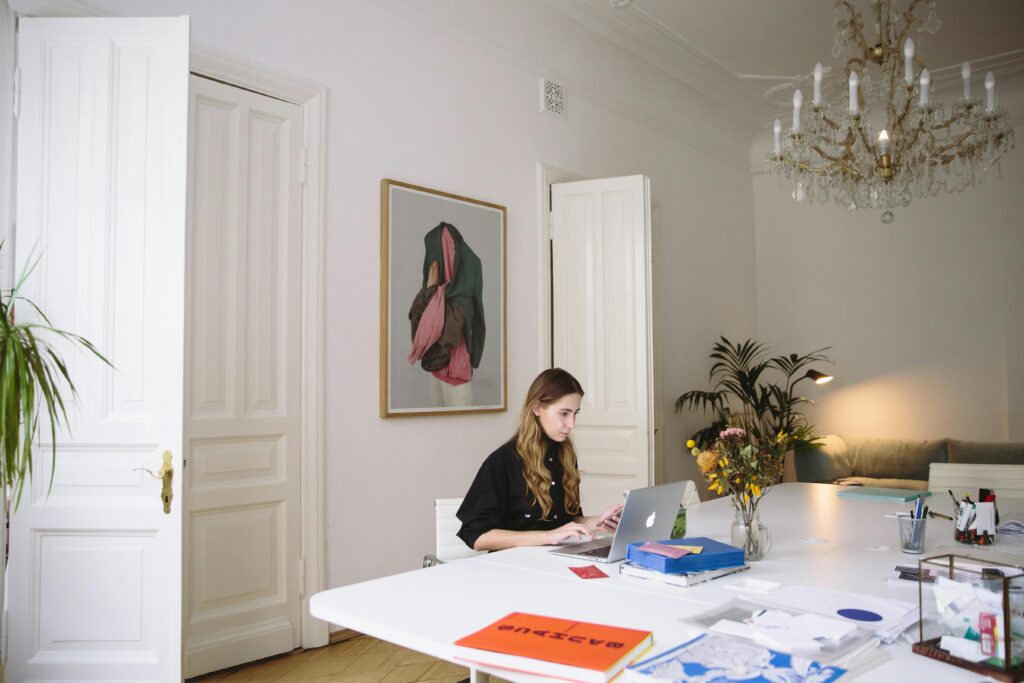 woman sitting at a desk