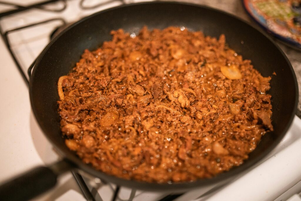 meat in pan