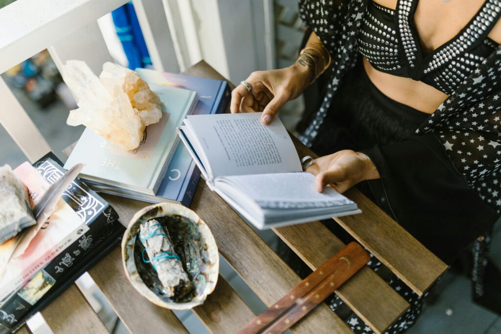 woman reading book