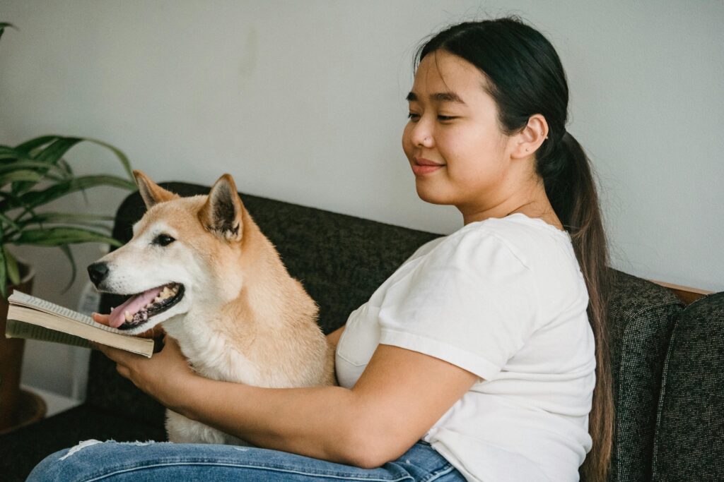 asian woman with her dog