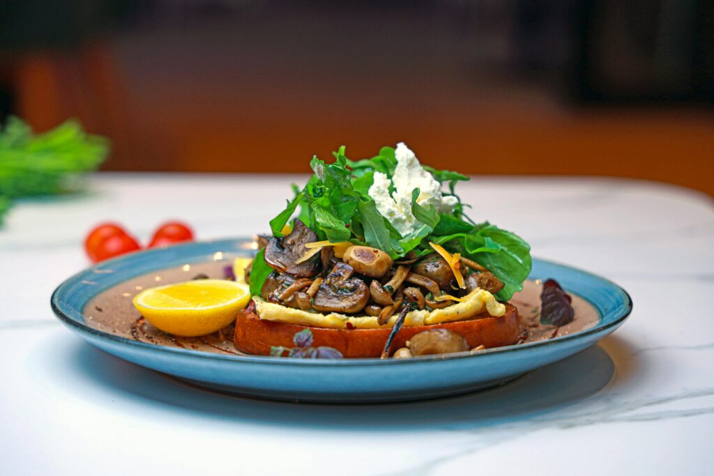 gourmet sanwich on blue plate
