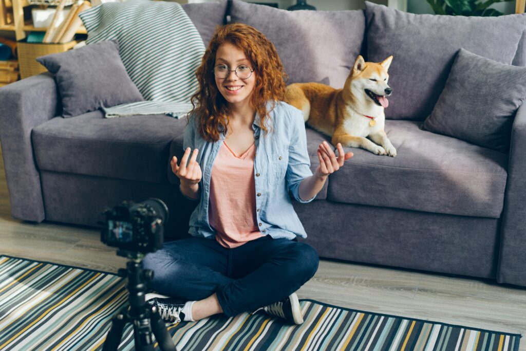 woman recording herself on the floor
