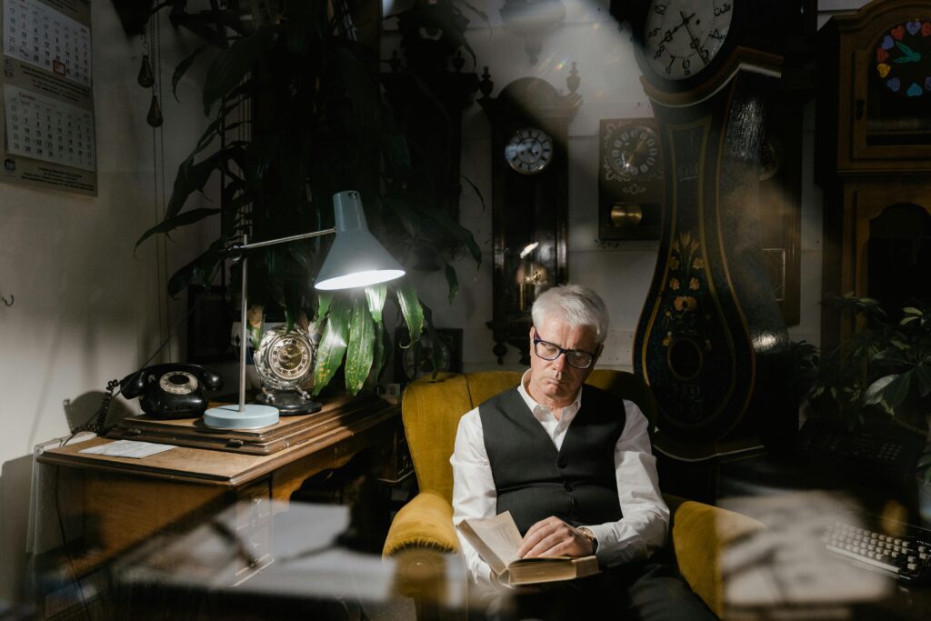 man reading a book 