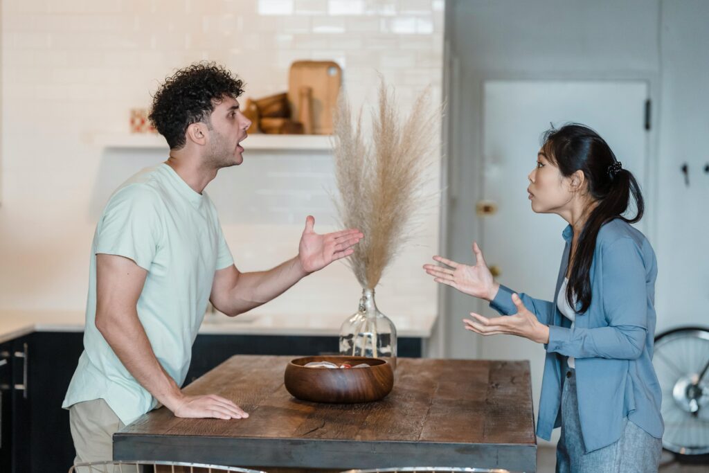 woman and man wearing blue