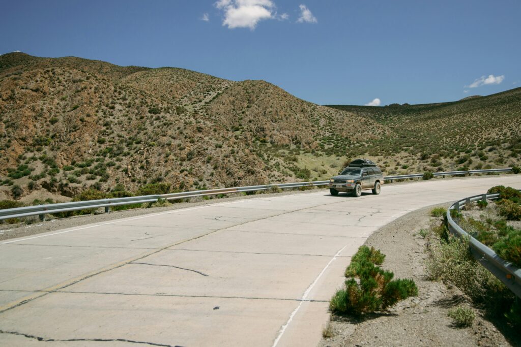 car riding down hill