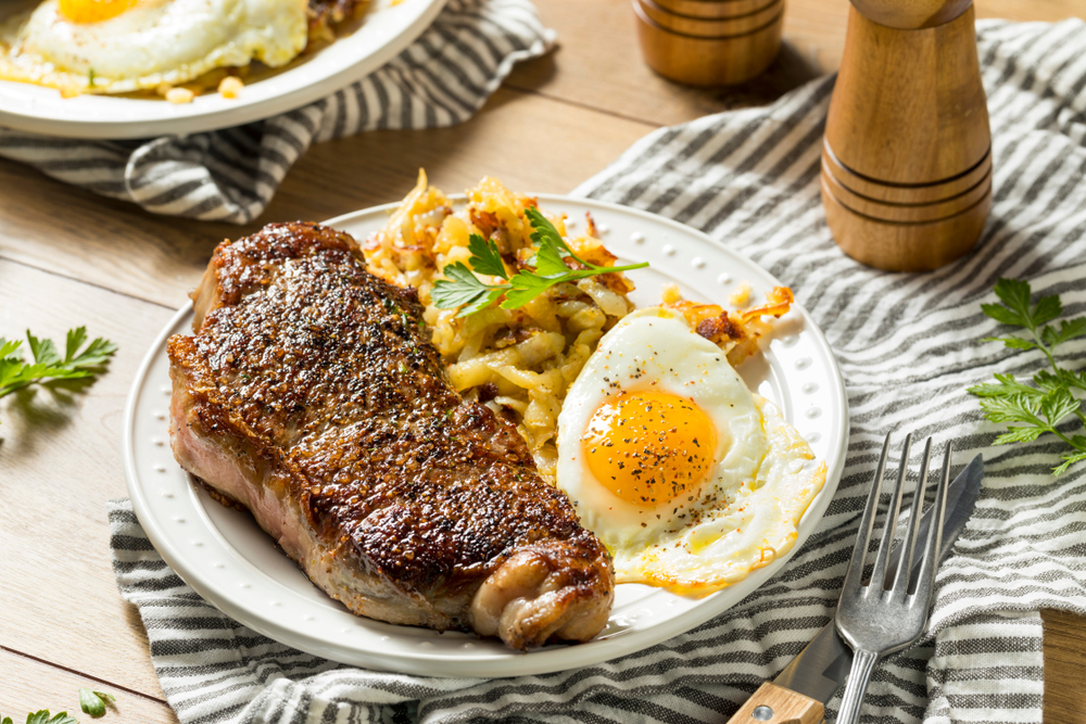 Homemade Steak and Eggs Breakfast with Potatoes