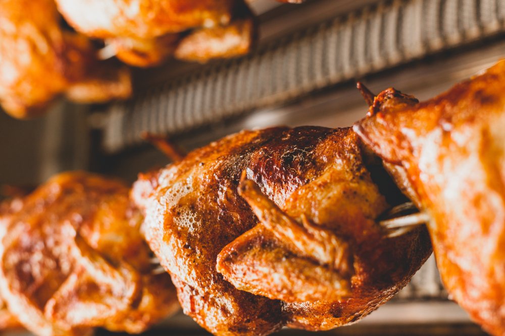 Chicken roasted on rotisserie