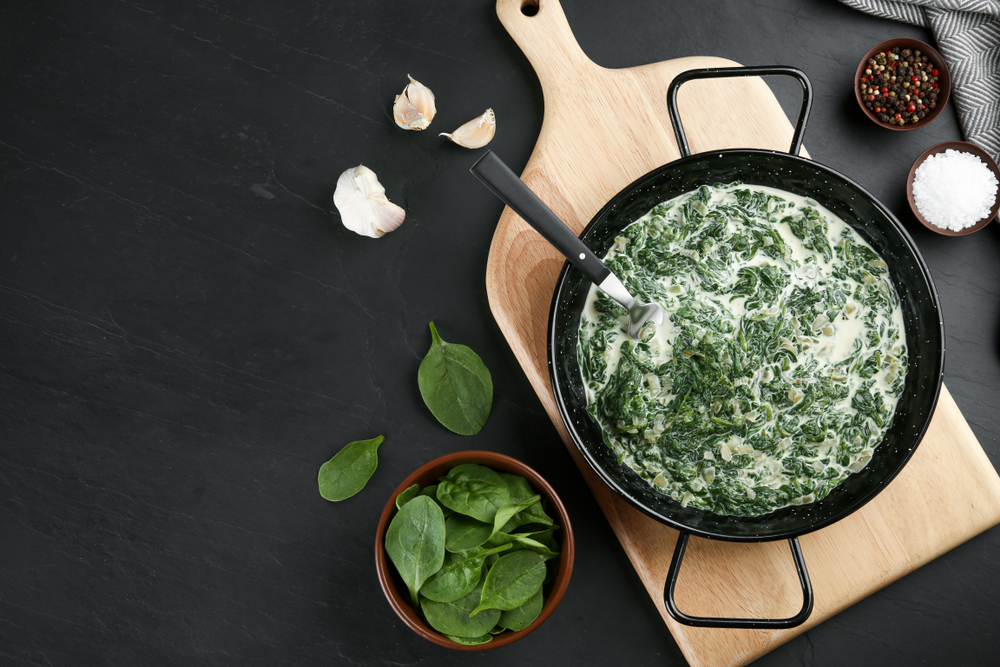pan with creamed spinach