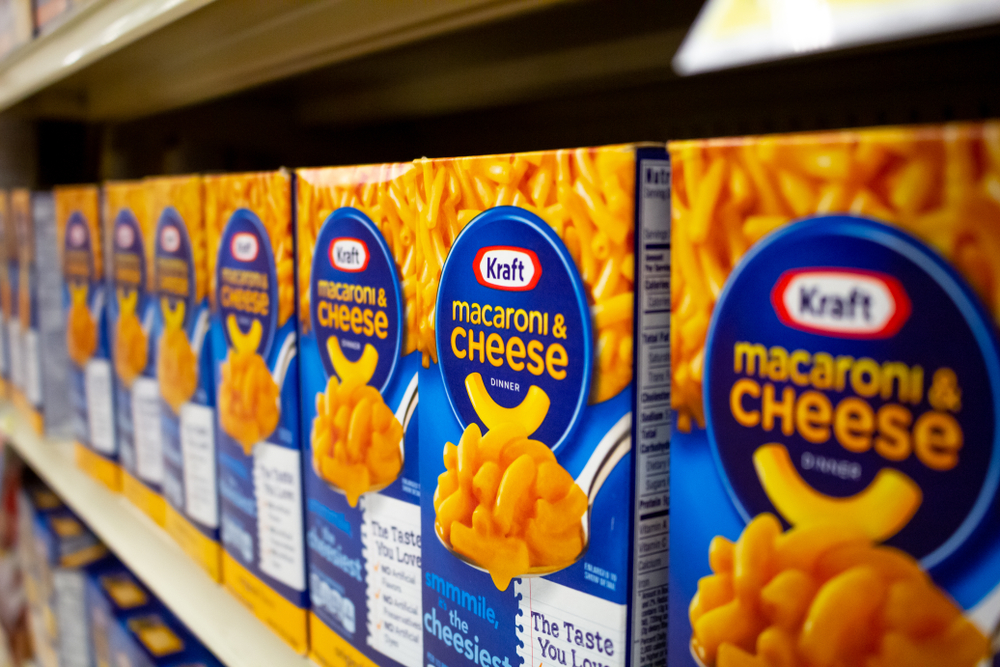 Los Angeles, California, United States - 09-22-2019: A view of several boxes of Kraft Macaroni and Cheese, on display at the grocery store.