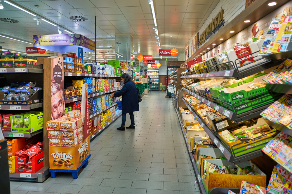 BERLIN, GERMANY - CIRCA SEPTEMBER, 2019: interior shot of Aldi supermarket in Berlin.