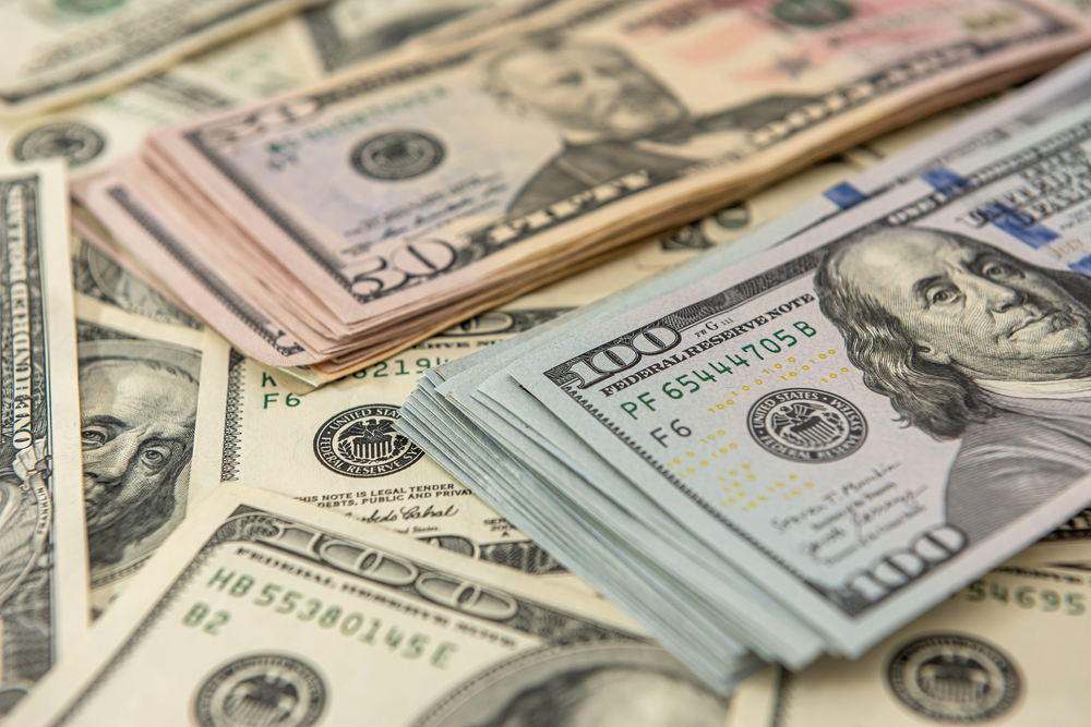 Background of US dollar bills. Top view point. financial concept