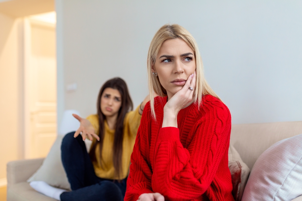Woman apologizes to her friend after fight. Repentant woman hope for forgiveness from sad pensive friend. Family on verge of divorce. Couple treason problem concept