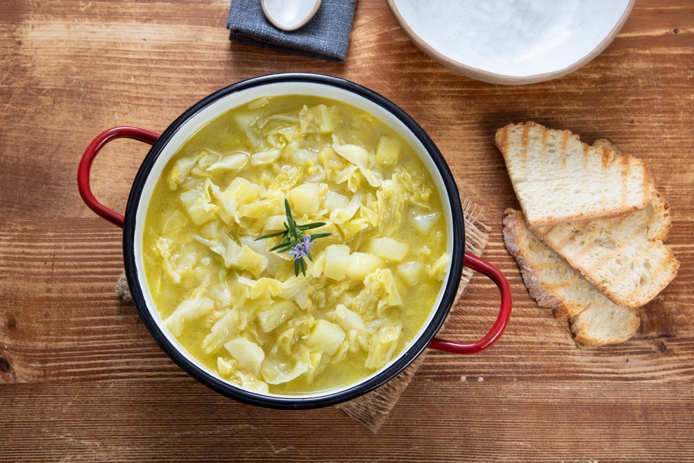 vegetarian food potatoes and cabbage soup