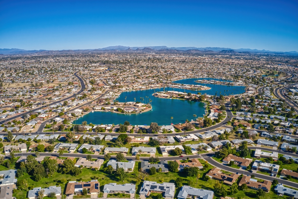 Aerial View of the Phoenix Suburb and Retirement Community of Sun City, Arizona