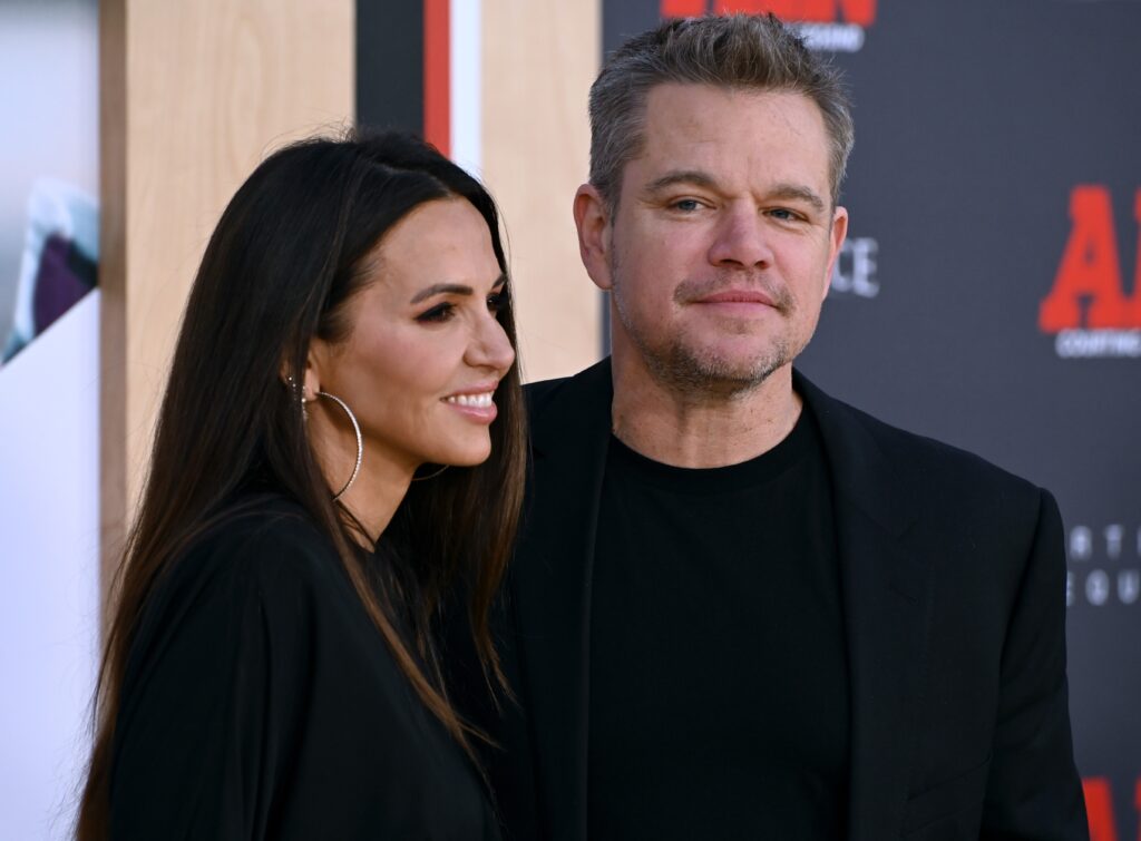 LOS ANGELES, CA. March 27, 2023:  Luciana Barroso and Matt Damon at the world premiere for "Air" at the Regency Village Theatre.
Picture: Paul Smith-Featureflash