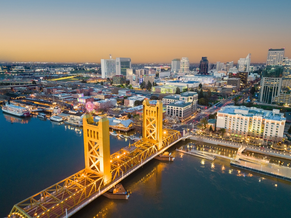 Downtown Sacramento and tower Bridge