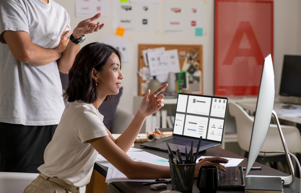 Group of Asian Graphic designer working in office. brain storming, Artist Creative Designer Illustrator Graphic Skill Concept.