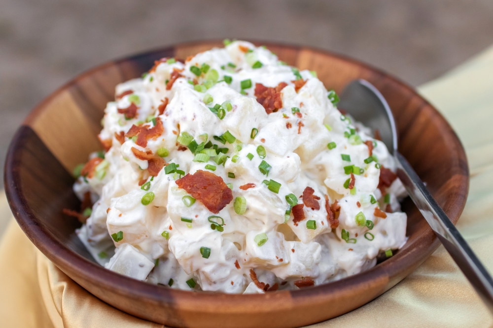 Potato salad with bacon and chives.