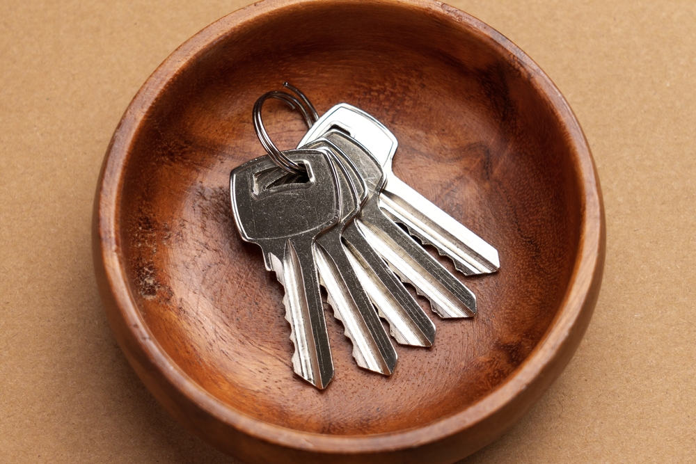 wooden bowl with keys