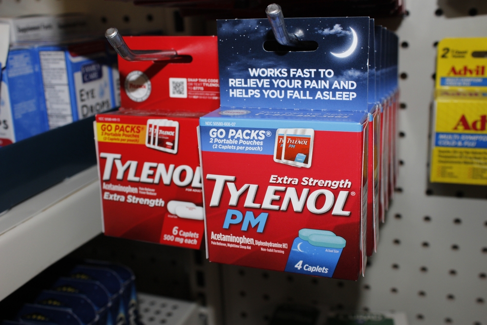 Tylenol Pain reliever in boxes closeup on a shelf. That was at a DOLLAR TREE in Hutchinson Kansas USA. That was on 4-7-2024.