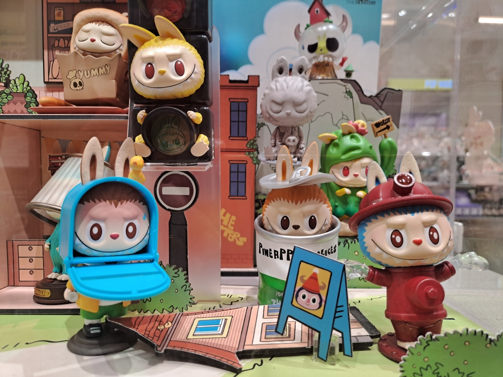 Beijing, China - February 3rd, 2025: Labubu The Monster  Series Toys Character of Fall In Wild action figures displayed at Popmart Store Beijing China