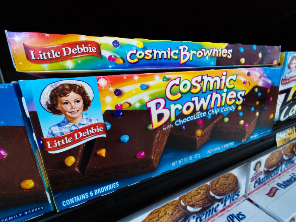 Apex, North Carolina - May 16 2025: Little Debbie Cosmic Brownies Brand Baked Goods Snacks Donuts Treats Logo Display on Shelf