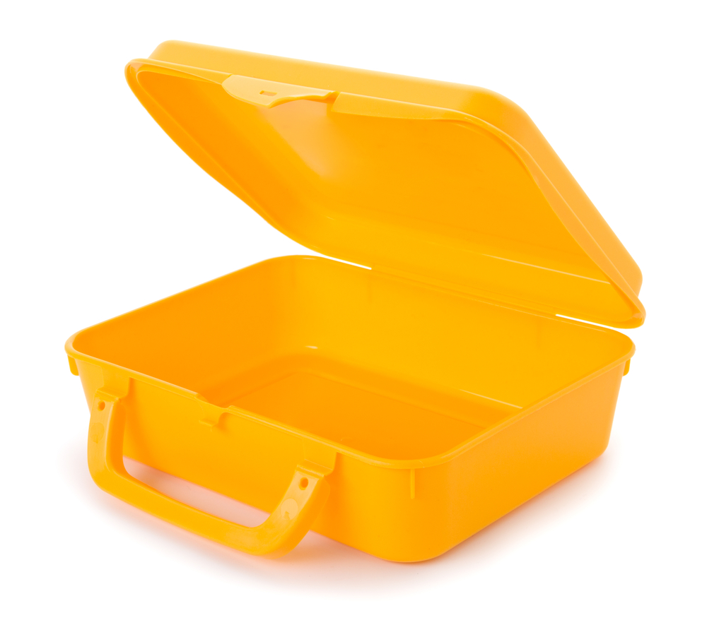 Plastic lunch box isolated on white background.