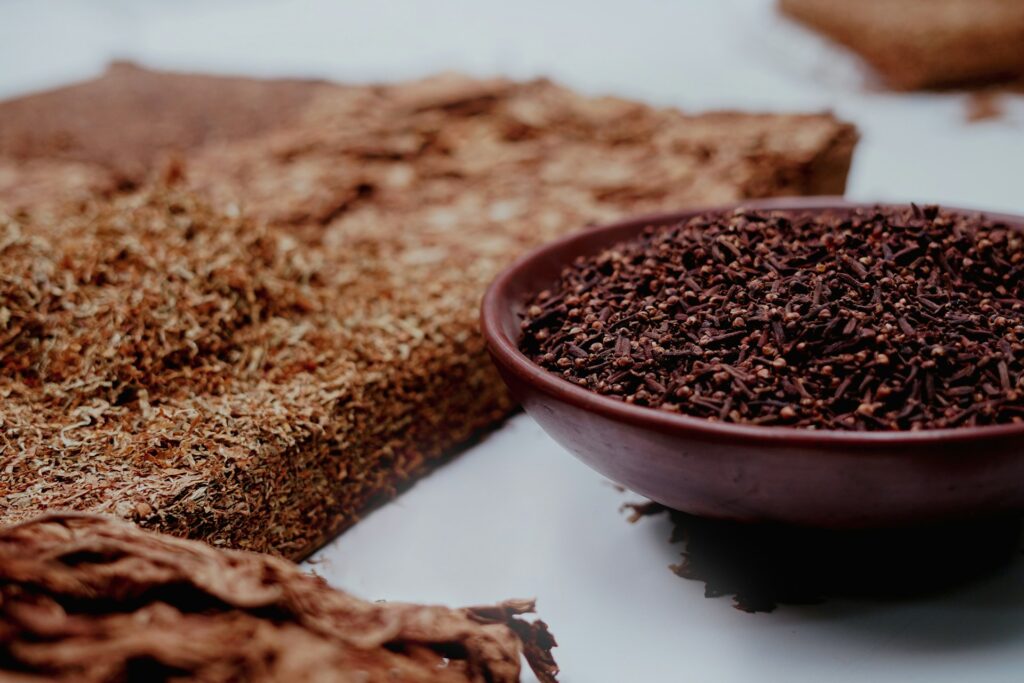 brown powder on white ceramic bowl
