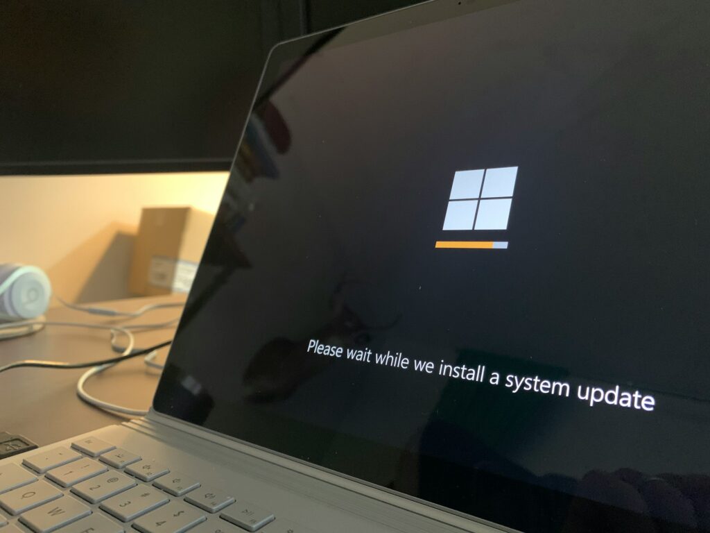 black and white laptop computer
