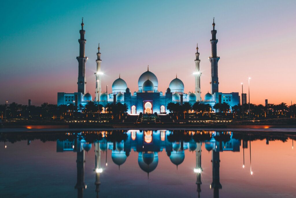 blue and beige concrete mosque
