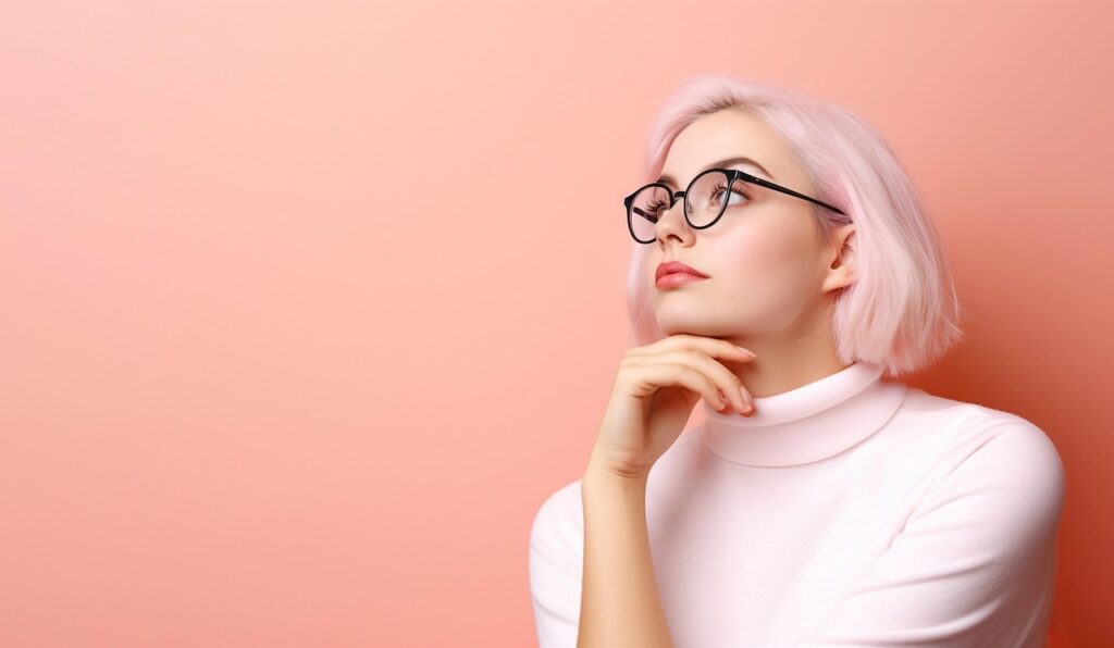 Girl, Pink hair, Glasses