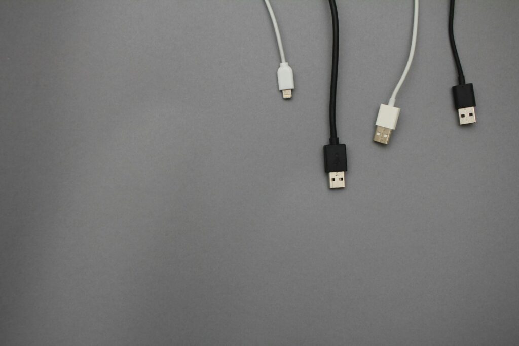 black and white USB data cables
