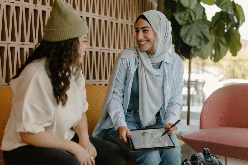 two smiling women
