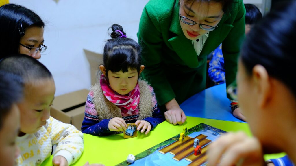woman teaching children
