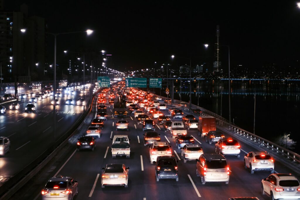 cars on road during night time
