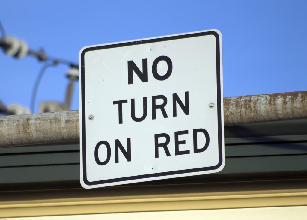 No turn on red, Sign, Road