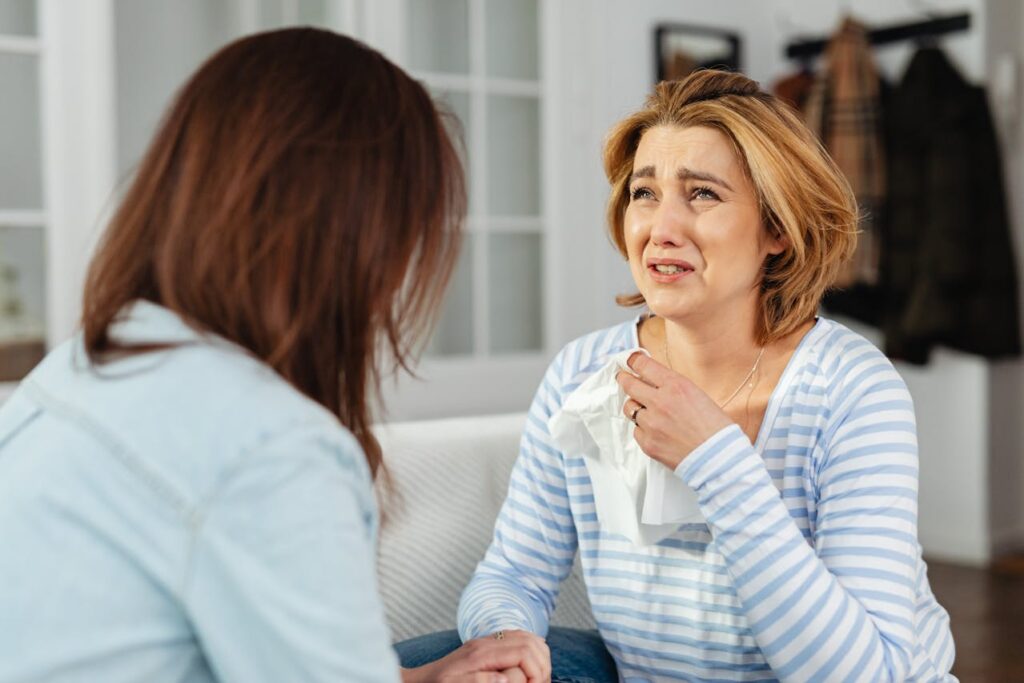 A Sad Woman Holding Tissue