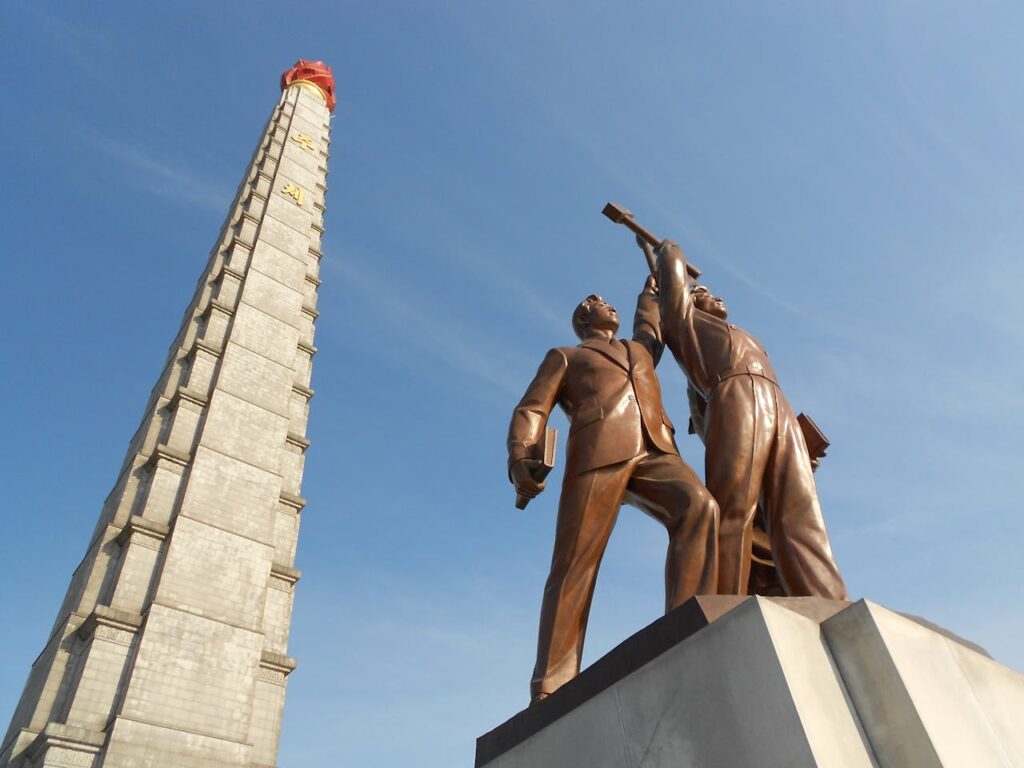 Juche Tower and Statue in Pyongyang in North Korea
