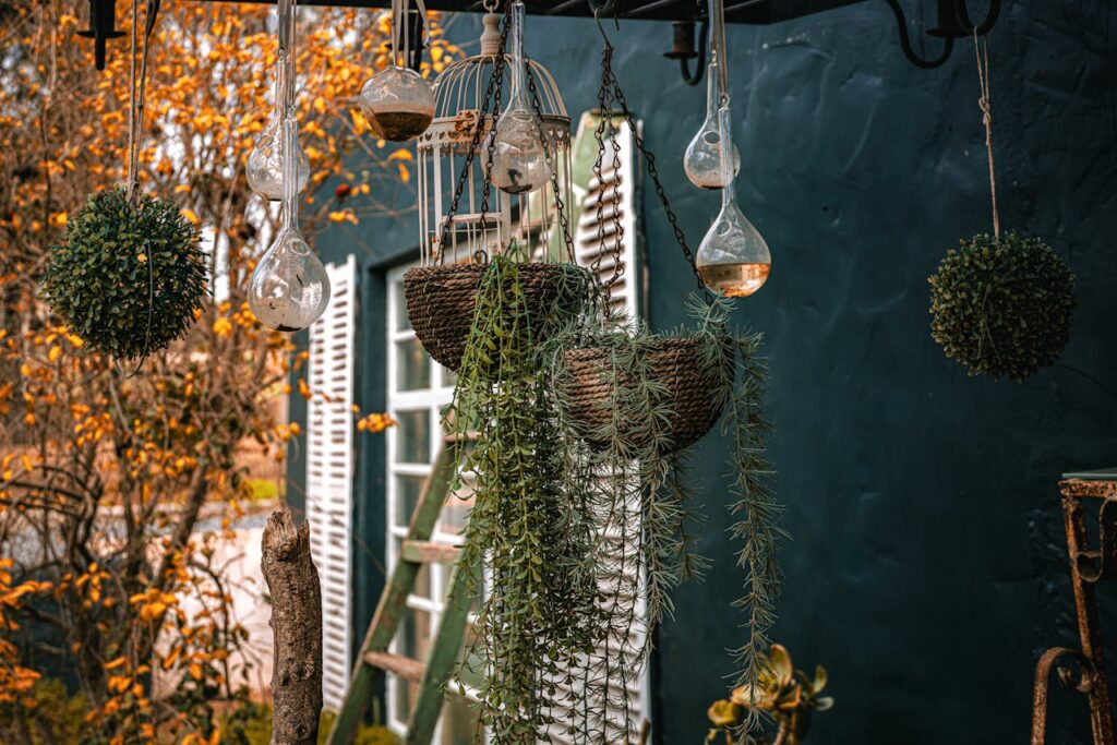 Charming Outdoor Garden Decor with Hanging Plants